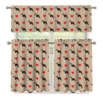 Boston Terrier Heart Pattern Print 3 Piece Kitchen Curtains