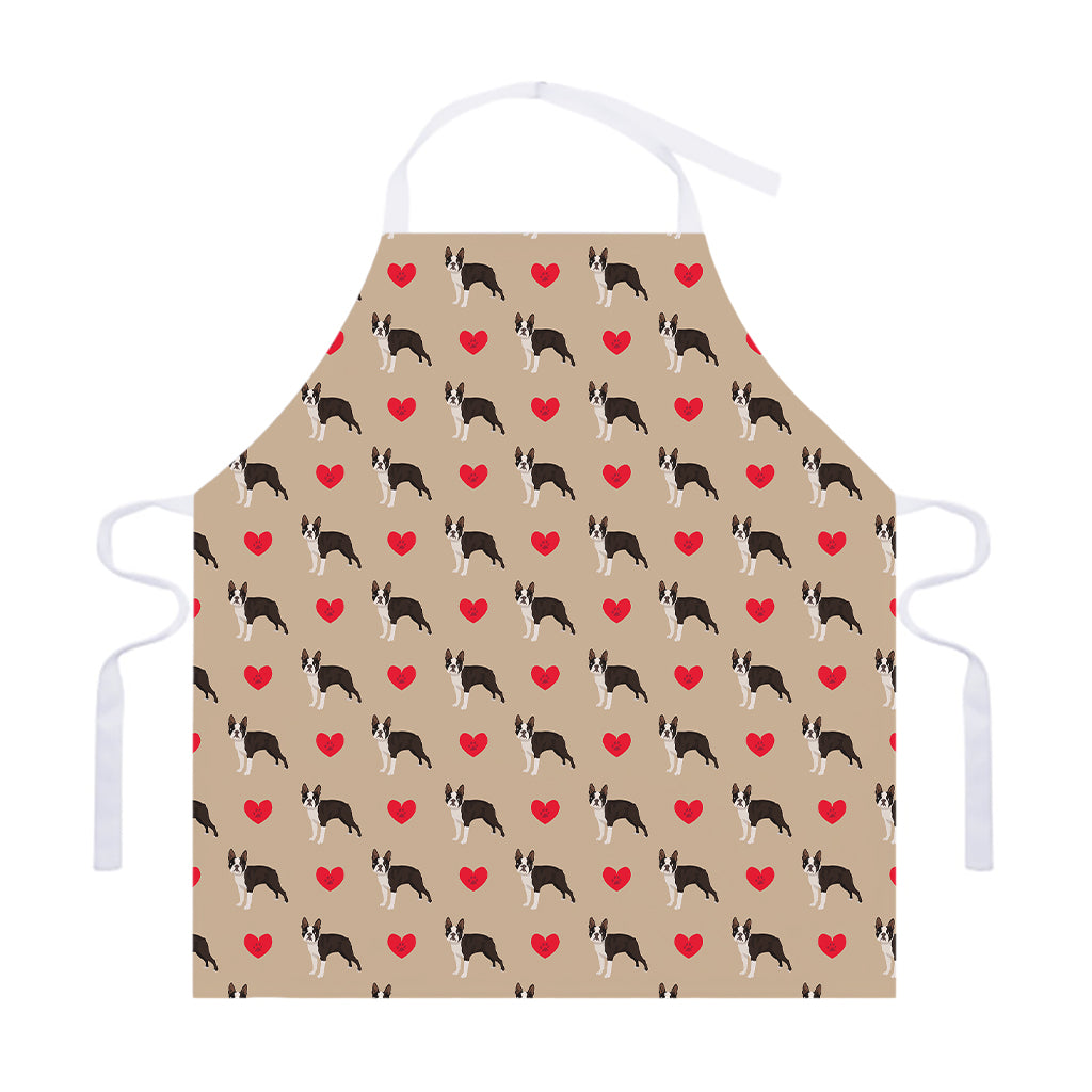 Boston Terrier Heart Pattern Print Adjustable Apron