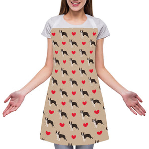 Boston Terrier Heart Pattern Print Adjustable Apron