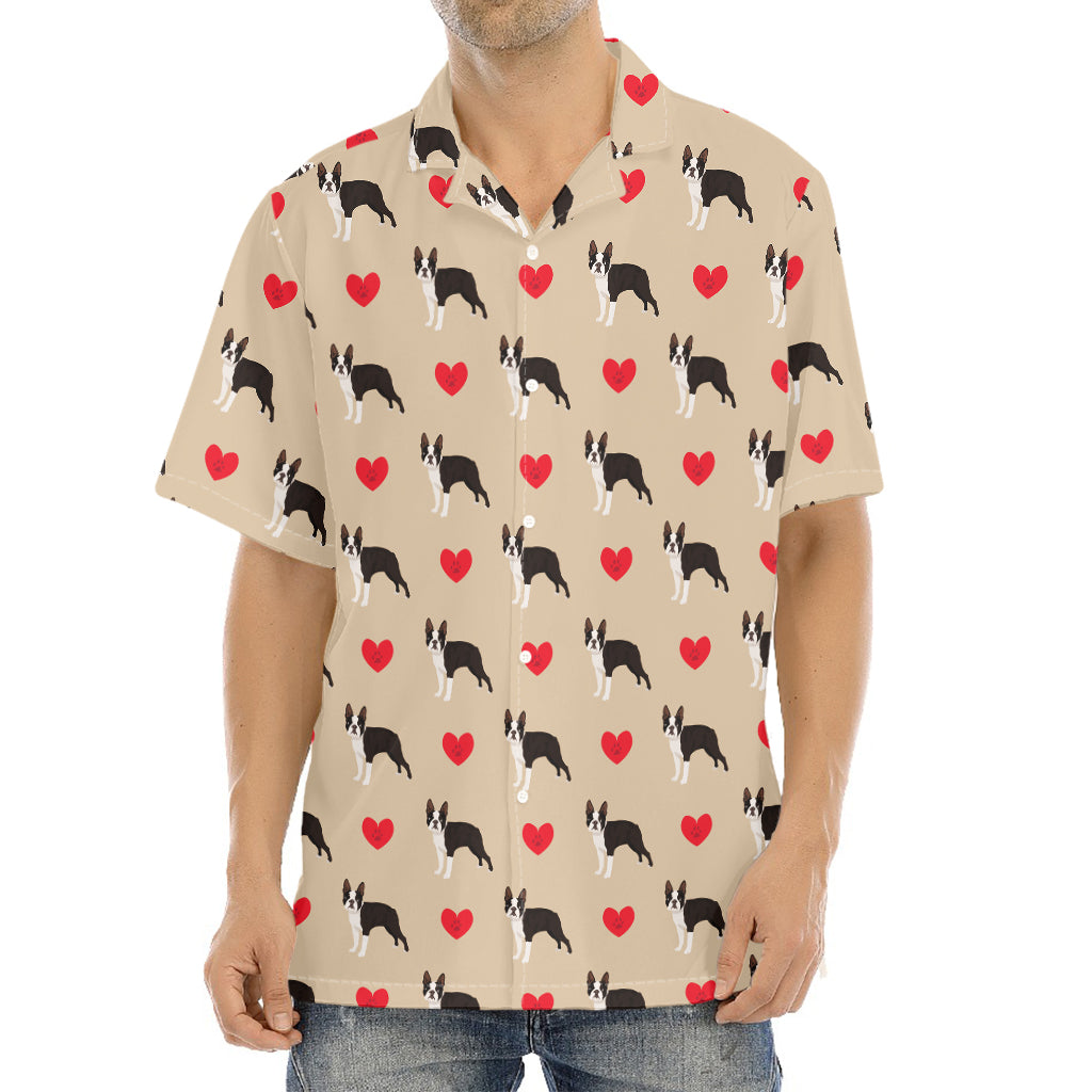 Boston Terrier Heart Pattern Print Aloha Shirt