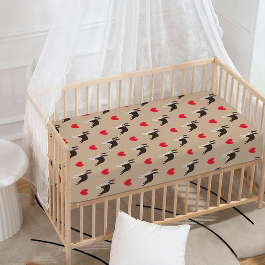 Boston Terrier Heart Pattern Print Baby Crib Sheet