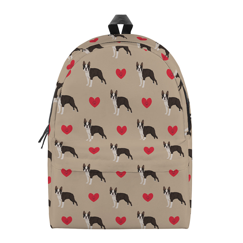 Boston Terrier Heart Pattern Print Backpack