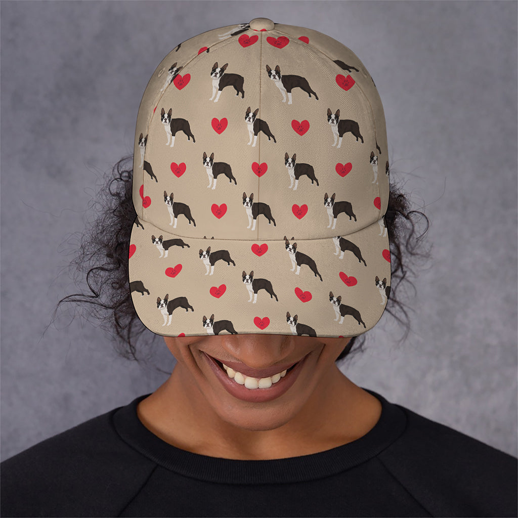 Boston Terrier Heart Pattern Print Baseball Cap