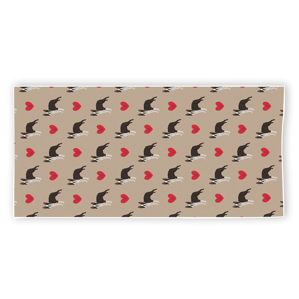Boston Terrier Heart Pattern Print Beach Towel