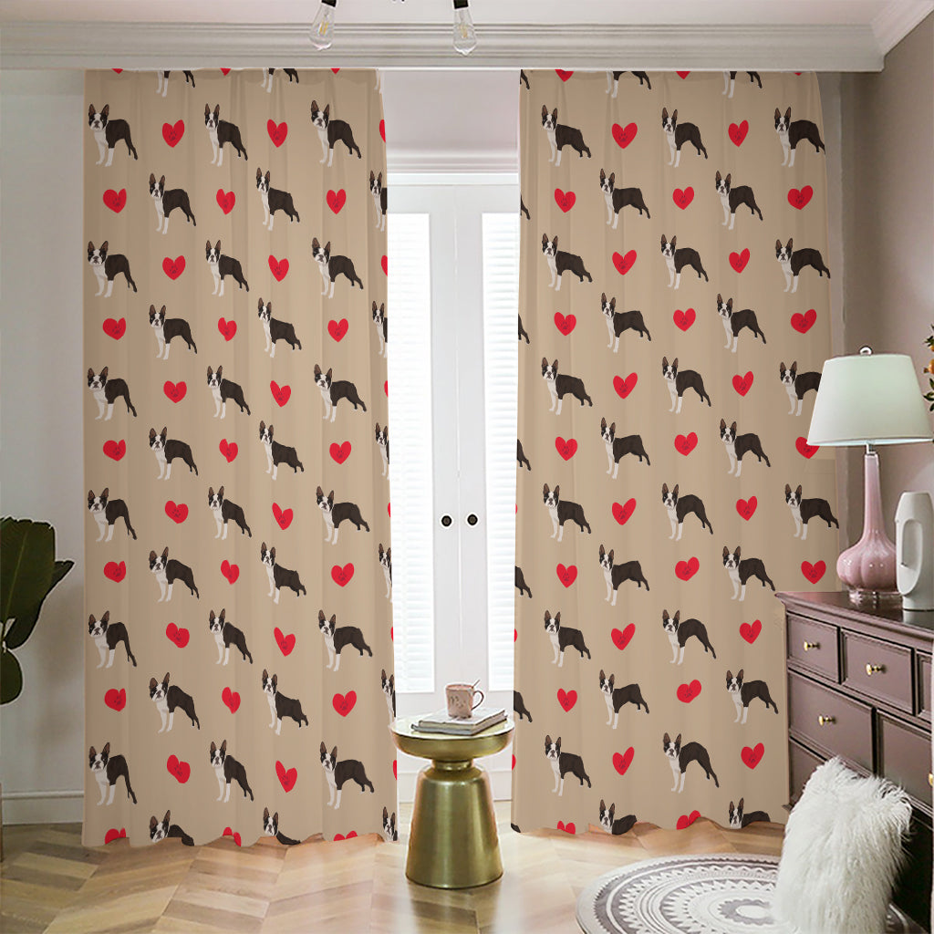 Boston Terrier Heart Pattern Print Blackout Pencil Pleat Curtains