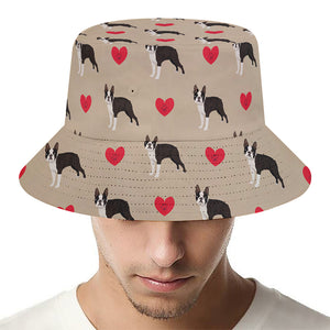 Boston Terrier Heart Pattern Print Bucket Hat