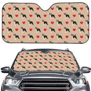 Boston Terrier Heart Pattern Print Car Windshield Sun Shade