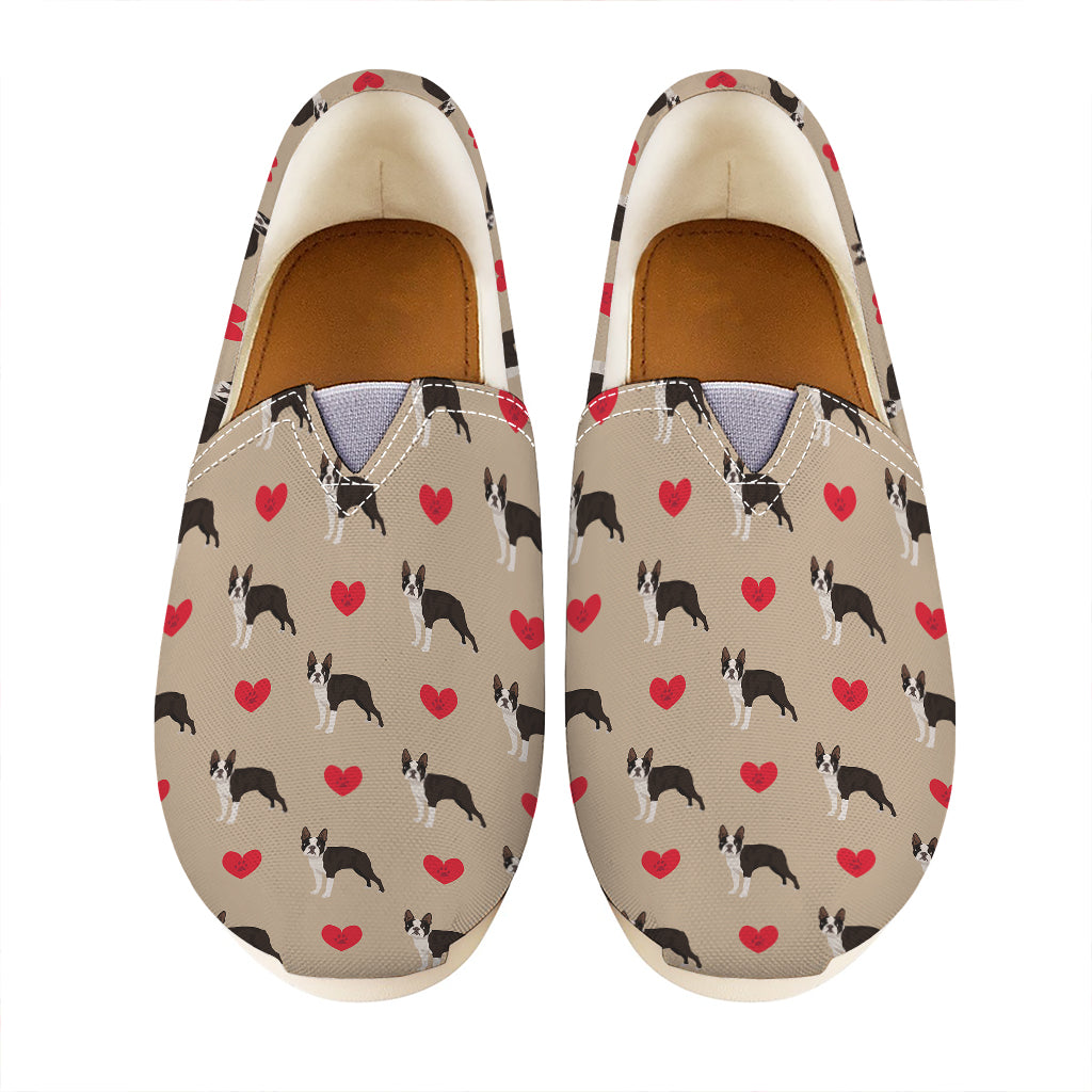 Boston Terrier Heart Pattern Print Casual Shoes