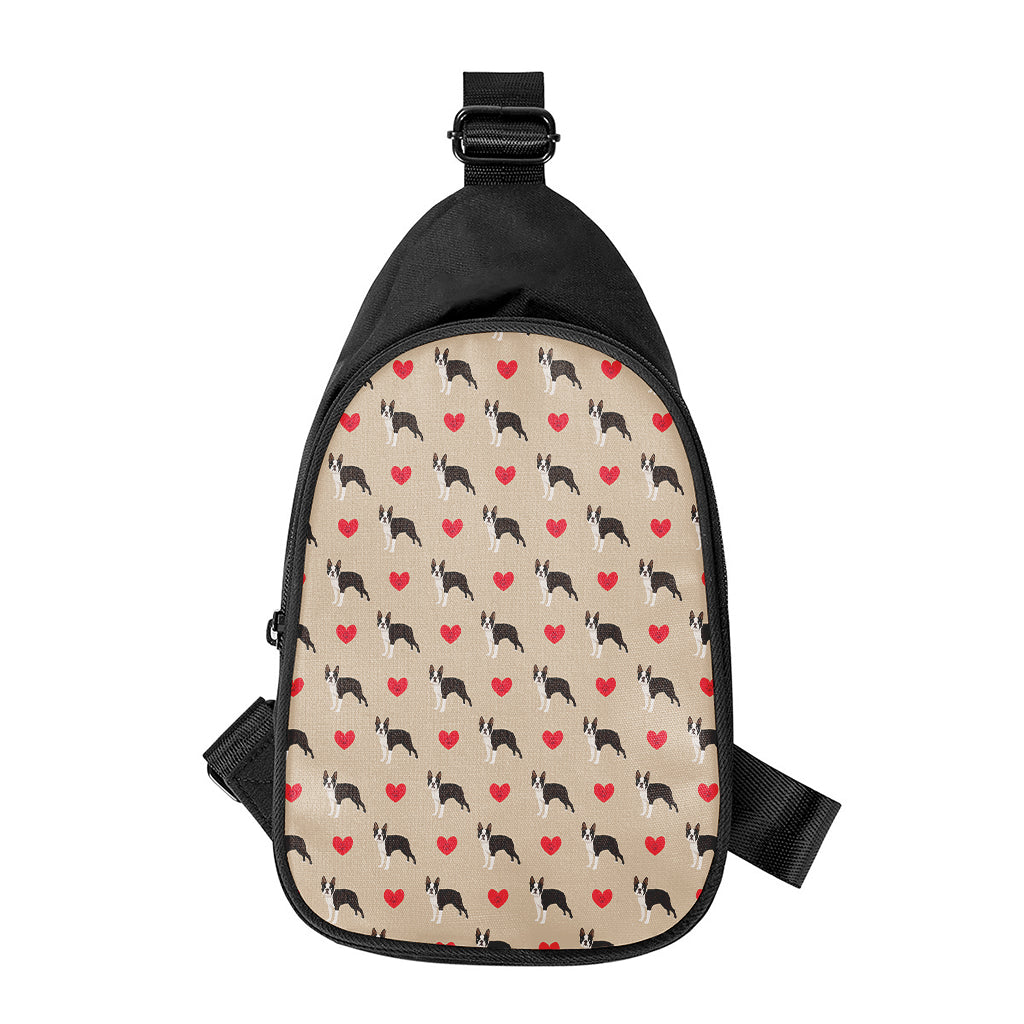 Boston Terrier Heart Pattern Print Chest Bag