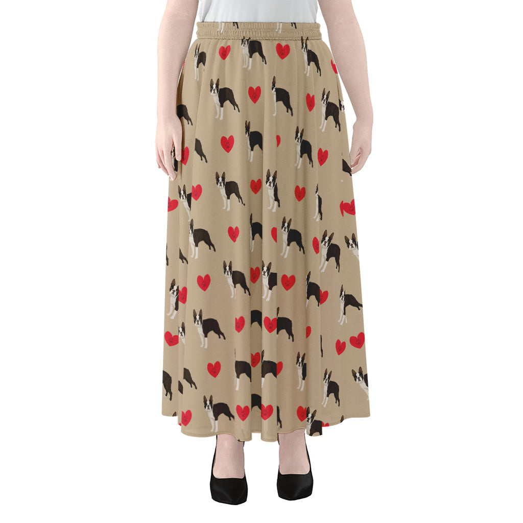 Boston Terrier Heart Pattern Print Chiffon Maxi Skirt