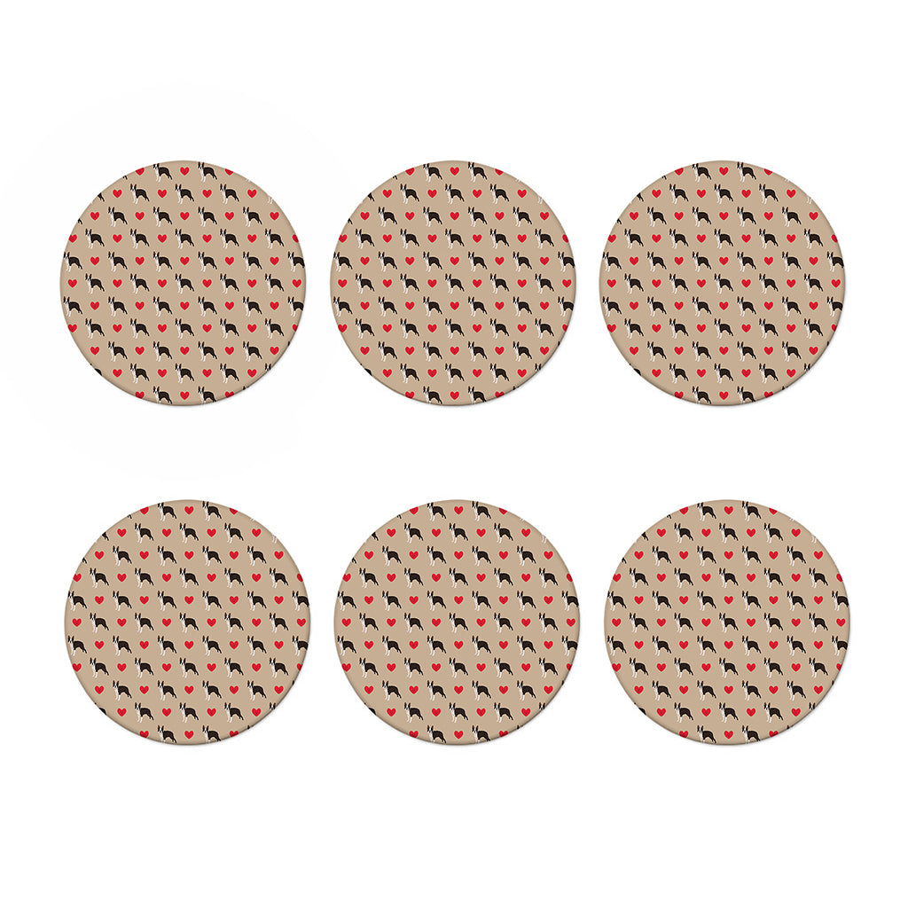 Boston Terrier Heart Pattern Print Coaster Set