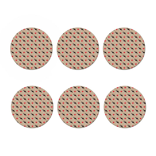 Boston Terrier Heart Pattern Print Coaster Set
