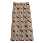 Boston Terrier Heart Pattern Print Cotton Front Slit Maxi Skirt