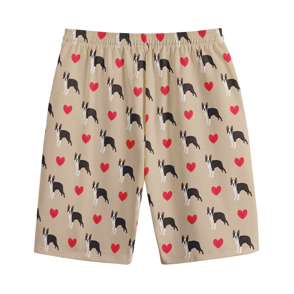 Boston Terrier Heart Pattern Print Cotton Shorts