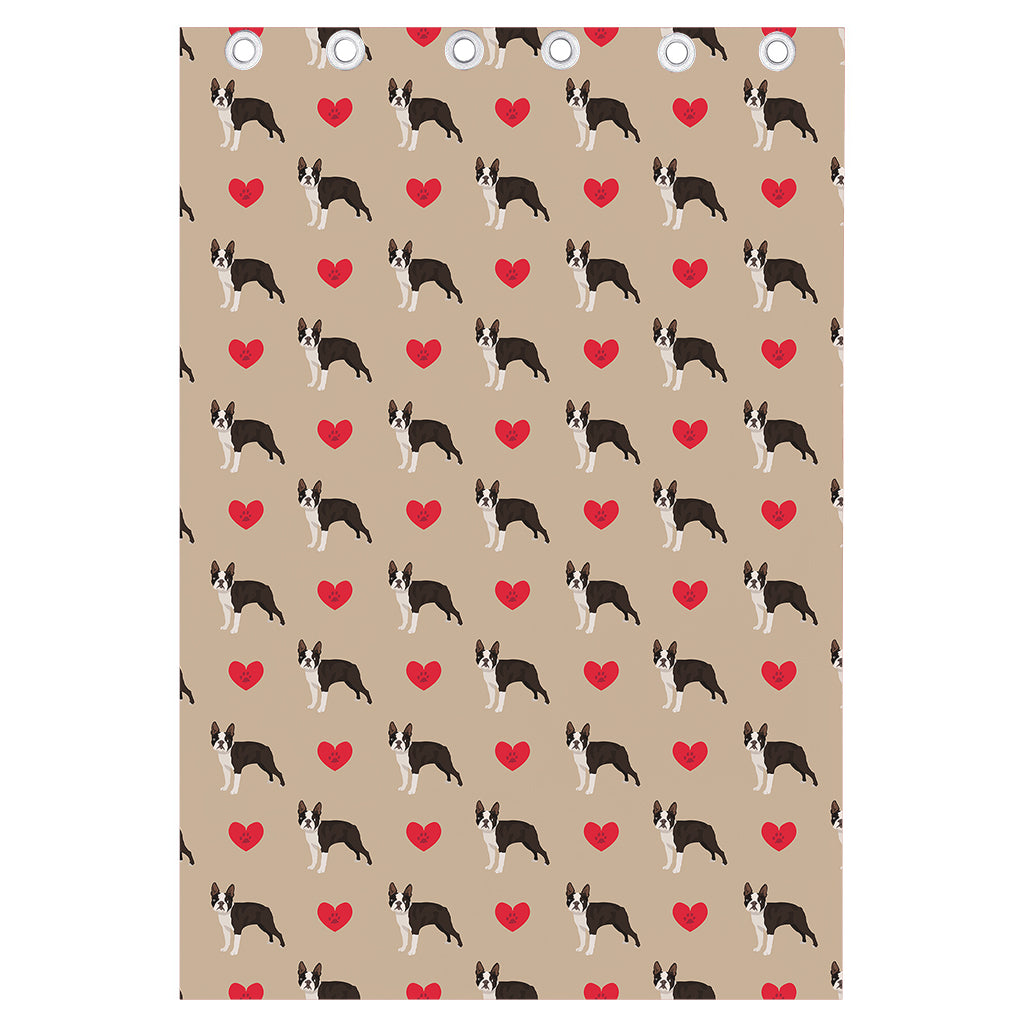 Boston Terrier Heart Pattern Print Curtain