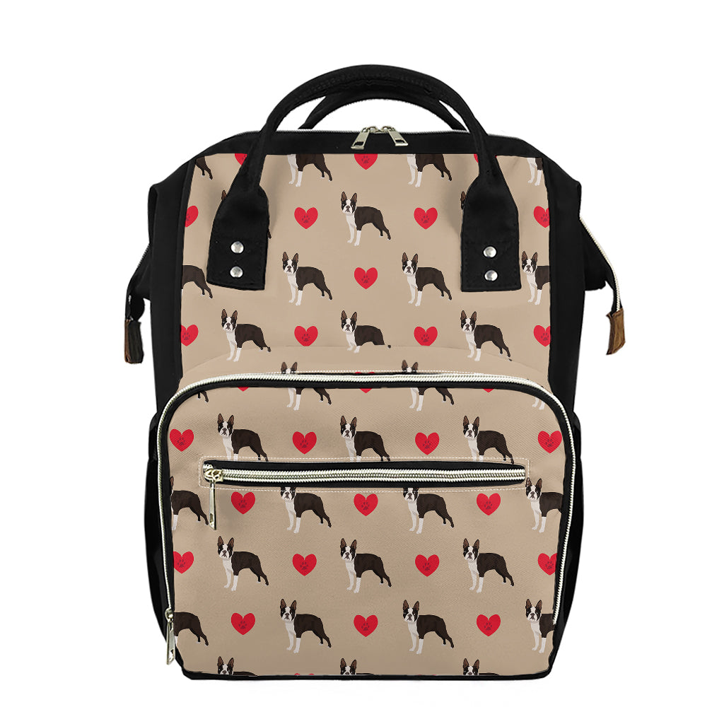 Boston Terrier Heart Pattern Print Diaper Bag