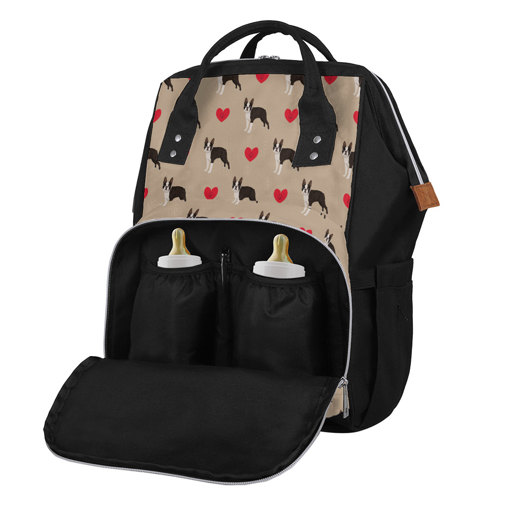 Boston Terrier Heart Pattern Print Diaper Bag