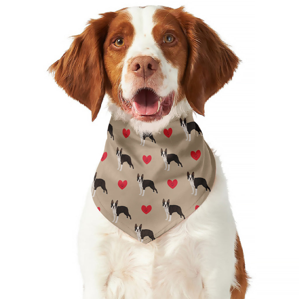 Boston Terrier Heart Pattern Print Dog Bandana