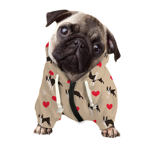 Boston Terrier Heart Pattern Print Dog Zip Up Hoodie