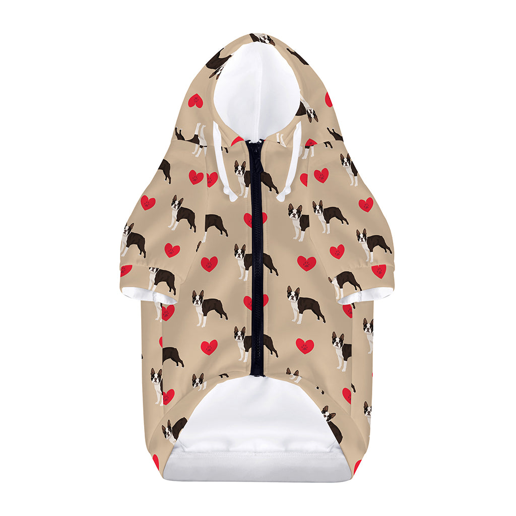 Boston Terrier Heart Pattern Print Dog Zip Up Hoodie
