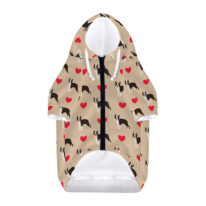 Boston Terrier Heart Pattern Print Dog Zip Up Hoodie