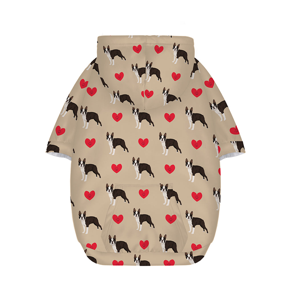 Boston Terrier Heart Pattern Print Dog Zip Up Hoodie