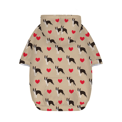 Boston Terrier Heart Pattern Print Dog Zip Up Hoodie