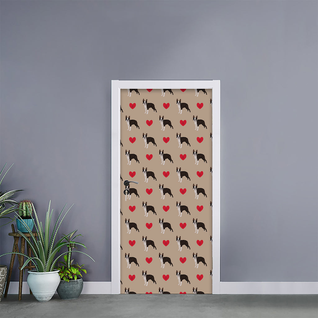 Boston Terrier Heart Pattern Print Door Sticker