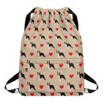 Boston Terrier Heart Pattern Print Drawstring Backpack