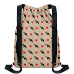 Boston Terrier Heart Pattern Print Drawstring Backpack