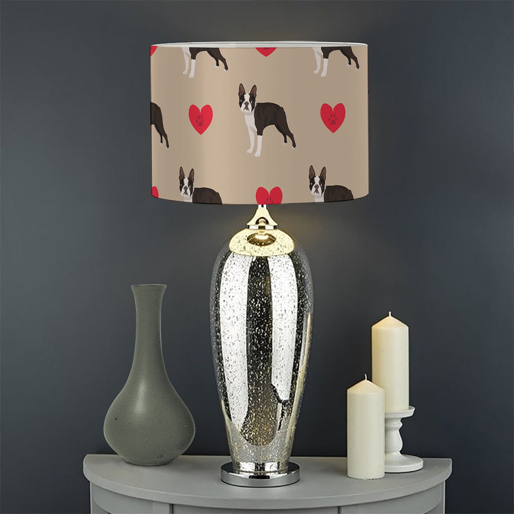 Boston Terrier Heart Pattern Print Drum Lamp Shade