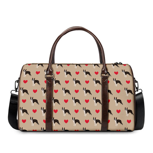 Boston Terrier Heart Pattern Print Duffle Bag