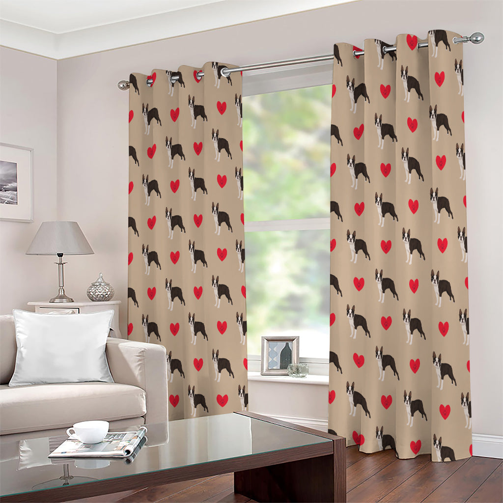 Boston Terrier Heart Pattern Print Extra Wide Grommet Curtains