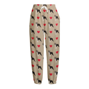 Boston Terrier Heart Pattern Print Fleece Lined Knit Pants