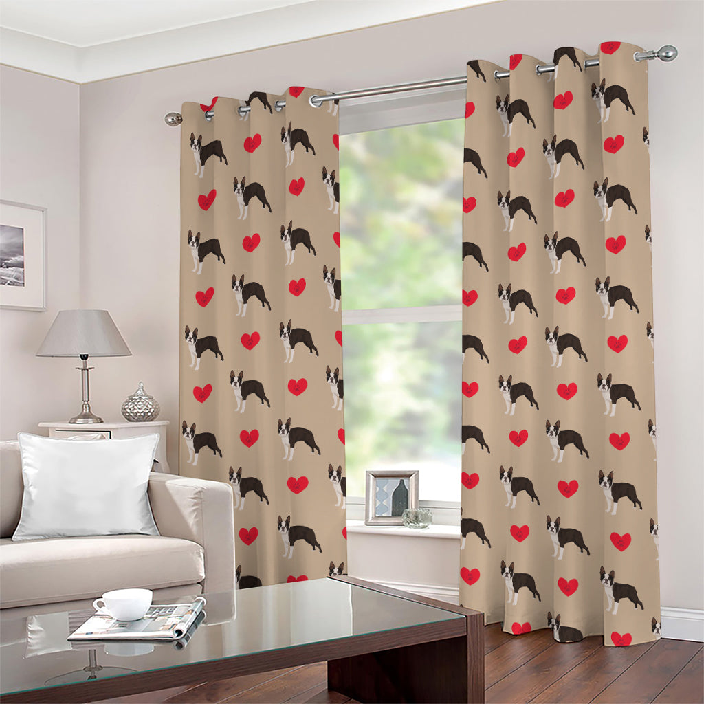 Boston Terrier Heart Pattern Print Grommet Curtains