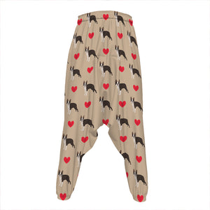 Boston Terrier Heart Pattern Print Hammer Pants