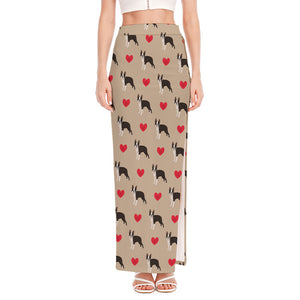 Boston Terrier Heart Pattern Print High Slit Maxi Skirt