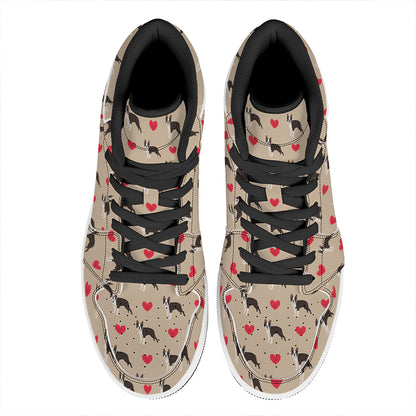 Boston Terrier Heart Pattern Print High Top Leather Sneakers
