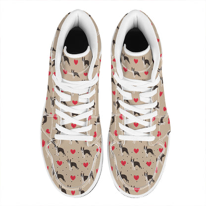 Boston Terrier Heart Pattern Print High Top Leather Sneakers