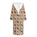 Boston Terrier Heart Pattern Print Hooded Bathrobe