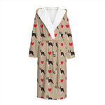 Boston Terrier Heart Pattern Print Hooded Bathrobe