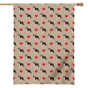 Boston Terrier Heart Pattern Print House Flag