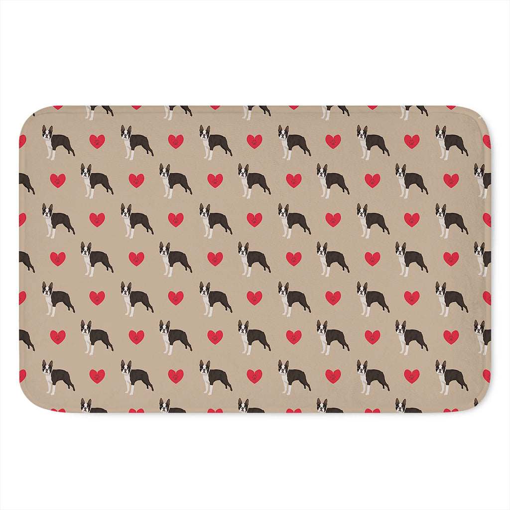 Boston Terrier Heart Pattern Print Indoor Door Mat