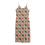 Boston Terrier Heart Pattern Print Jersey Midi Cami Dress