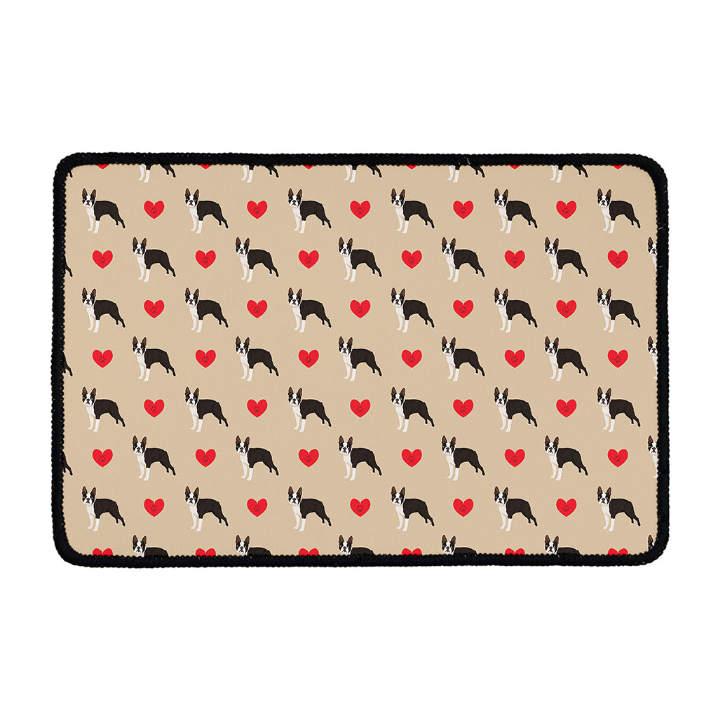 Boston Terrier Heart Pattern Print Kitchen Mat