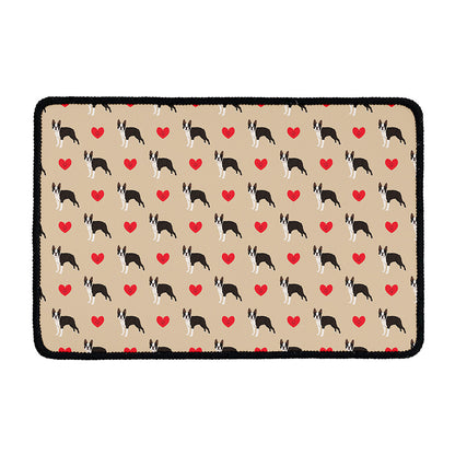 Boston Terrier Heart Pattern Print Kitchen Mat