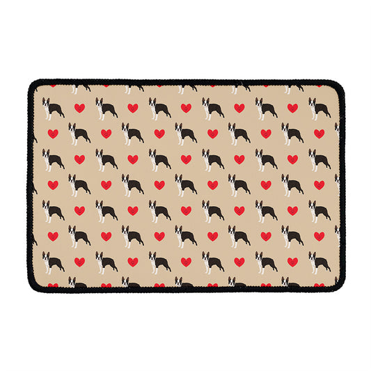 Boston Terrier Heart Pattern Print Kitchen Mat