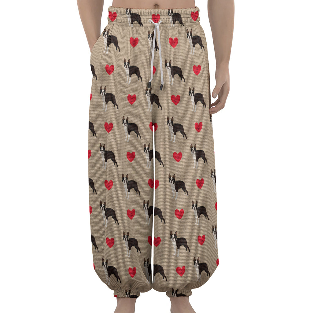 Boston Terrier Heart Pattern Print Lantern Pants