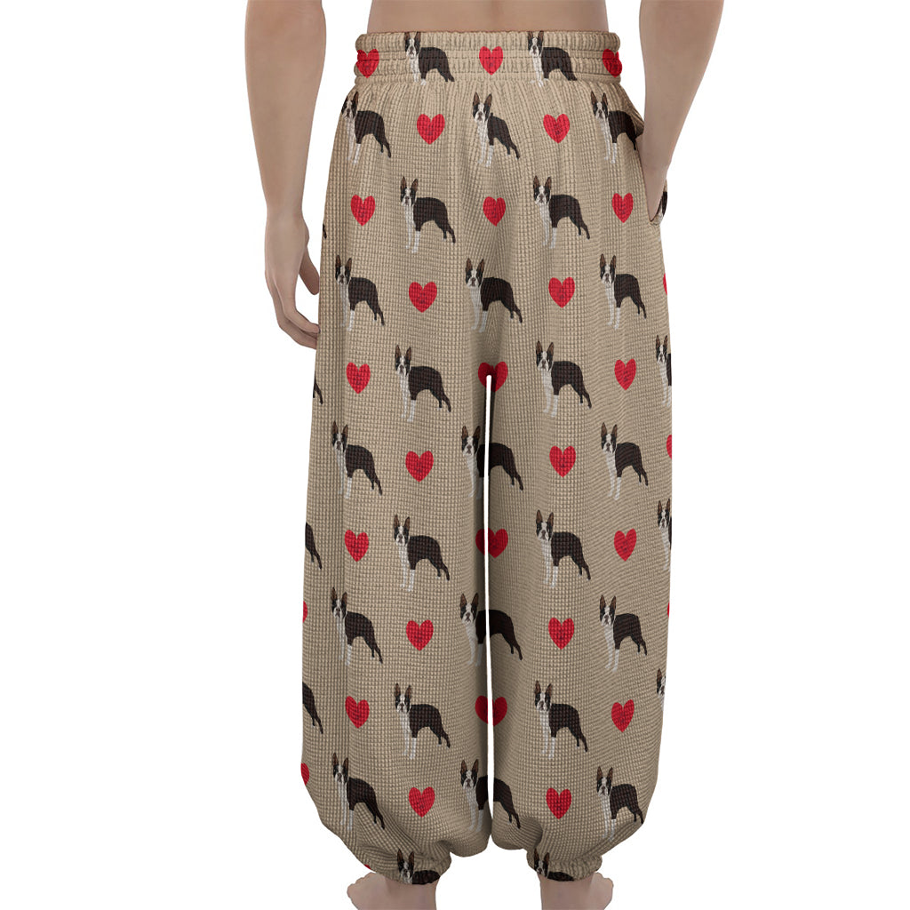 Boston Terrier Heart Pattern Print Lantern Pants