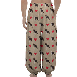 Boston Terrier Heart Pattern Print Lantern Pants